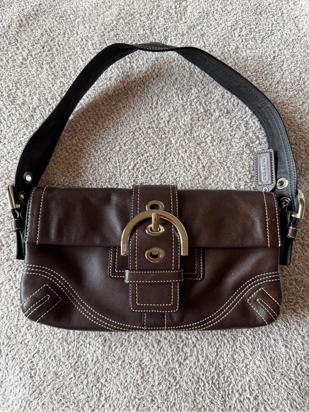 Vintage Coach Soho Buckle Flap Leather Shoulder Bag Chocolate Brown Y2K - Picture 6 of 12
